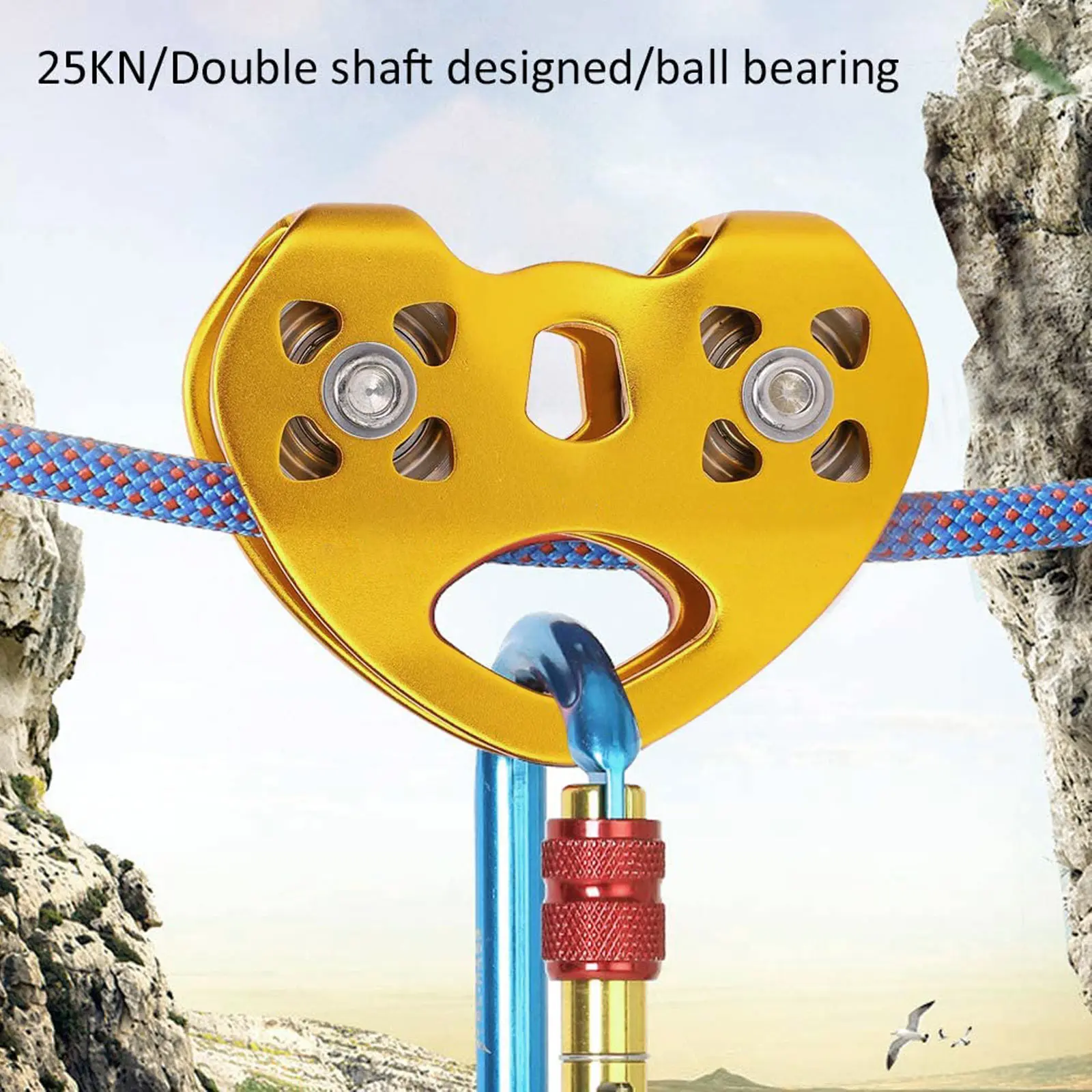 

30kN Cable Trolley Pulley with Ball Bearing Outdoor Rock Ice Climbing Accessories Caving Rescue Aluminum Alloy Pulley