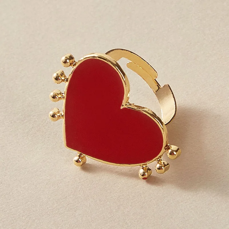 

New Retro Punk Woman's Ring Alloy Opening Drip Heart Ring Red Party Jewelry Accessories бижђеѬия для женин