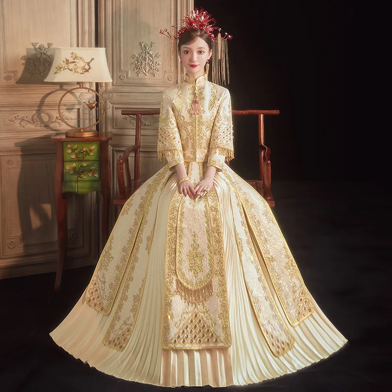 

Традиционное Свадебное платье стразы в китайском ретро-стиле Чонсам с вышивкой для жениха и невесты