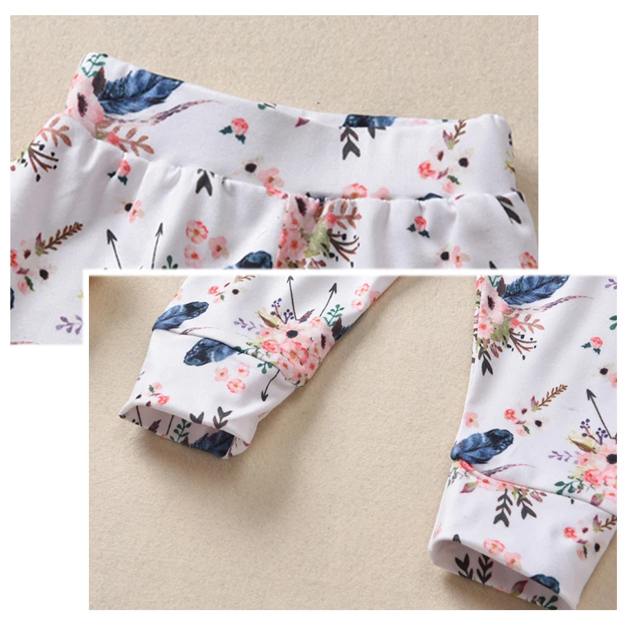 

2021 New Autumn Baby Girls Clothes Set Solid Ruffle Tops Print Pants Bow Headband Hats Newborn Toldder Kid 4 Pieces 0-24M