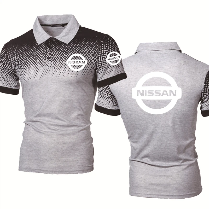 Рубашка поло мужская с градиентным вырезом хлопок короткий рукав принт логотипа