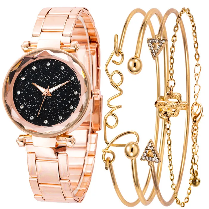4-Rose Gold 5pcs Luxury Brand Ladies Watches Women Watches Starry Sky Watch Quartz Diamond Wristwatches Montre Femme Relogio Feminino - Цвет: 4-Rose Gold