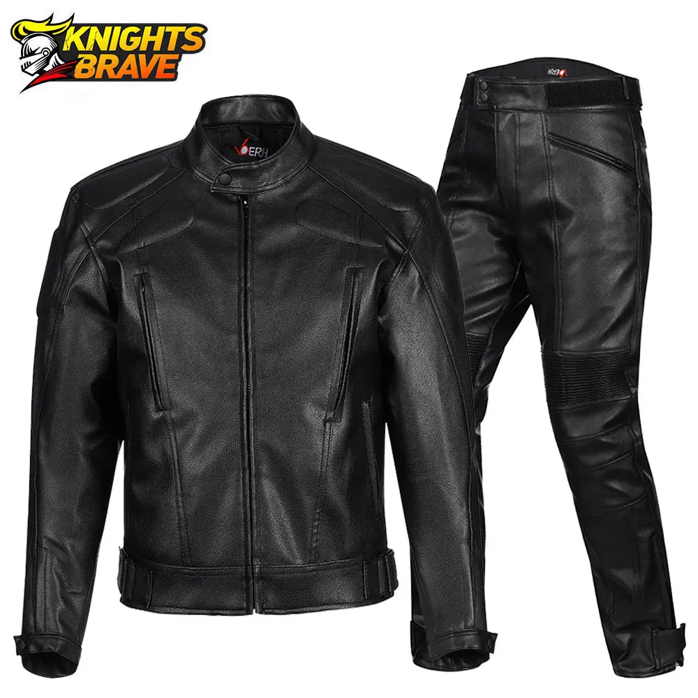 VOERH Retro Leather Motorcycle Jacket Men Motocross Jacket Chaqueta Moto Moto Racing Riding Jacket Waterproof Protective Gear