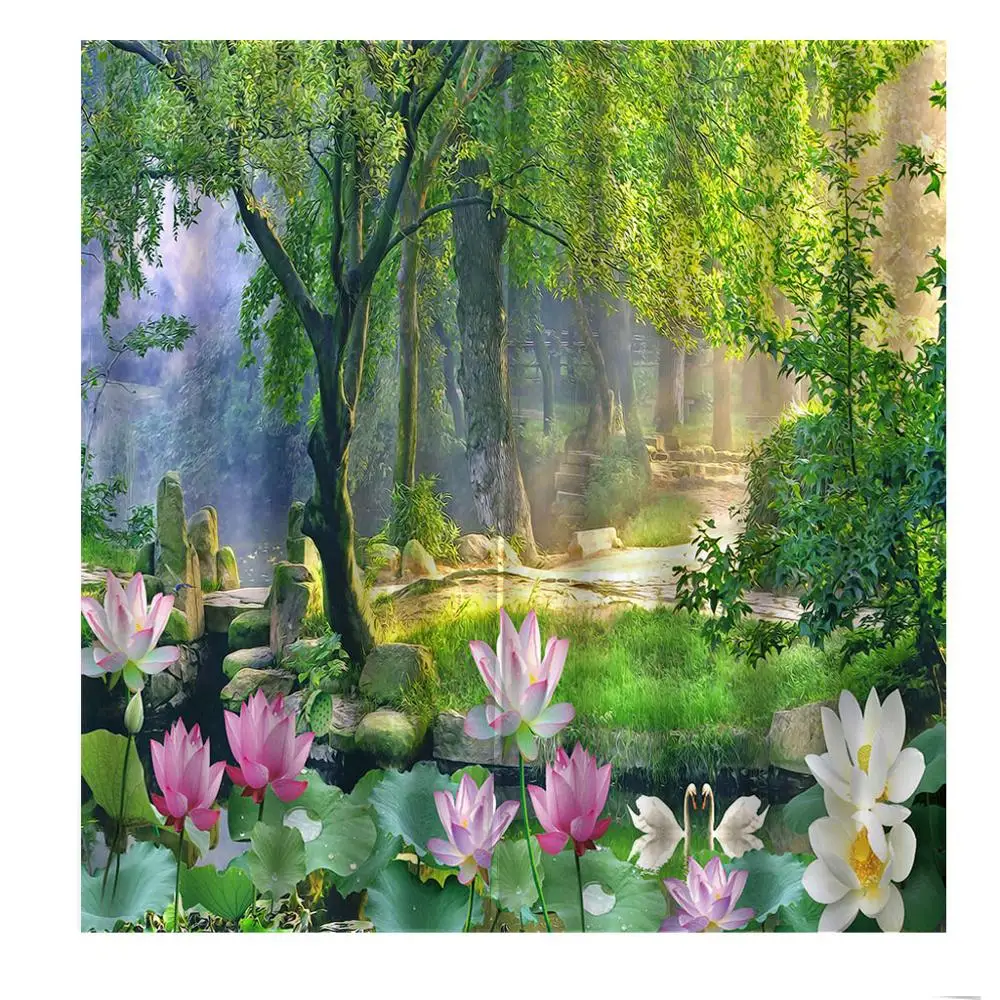 

Park green Scenery Printing 3D Curtains For Living Room Bedroom Blackout Lotus leaf Window Curtain Customizable any size