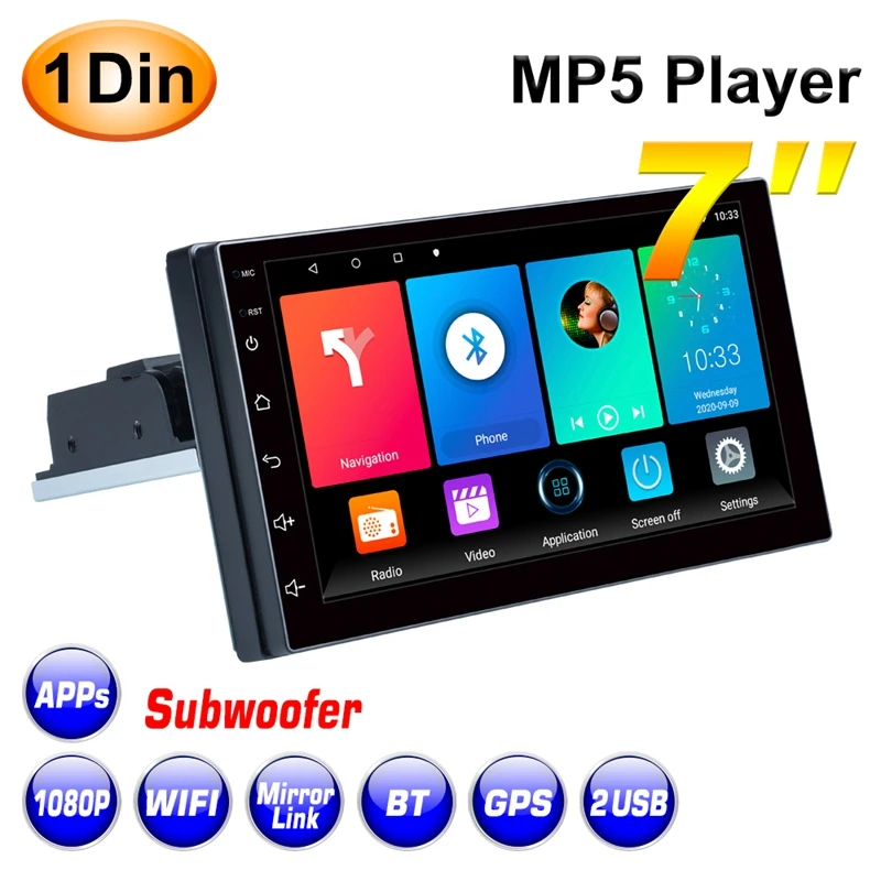 

7 дюймов 1DIN Android 10,0 автомобильная стереосистема радио 4 ядра Регулируемый мультимедиа MP5 плеер WI-FI Bluetooth MirrorLink GPS
