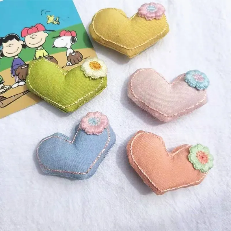 

10pcs/lot Cartoon Cloth Fabric filled cotton heart padded appliques,kids headwear,garments accessories,DIY handmade materials