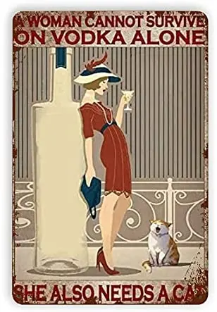 

12X8 Inch Tin Signs Vintage Metal Tin Signs A Woman Cannot Survive On Wine Alone Tin Sign Wall Decor Plaque Wall Art Funny