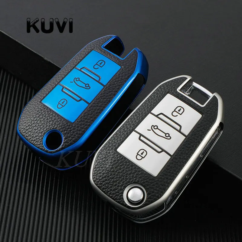 Leather TPU Car Key Fob Case Cover Protector For Peugeot 3008 208 308 RCZ 508 408 2008 407 307 4008 Citroen Accessories images - 6