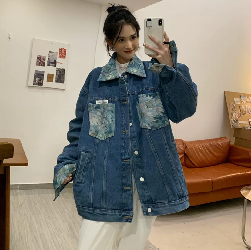 Осенняя новая стильная Корейская женская Свободная Универсальная джинсовая