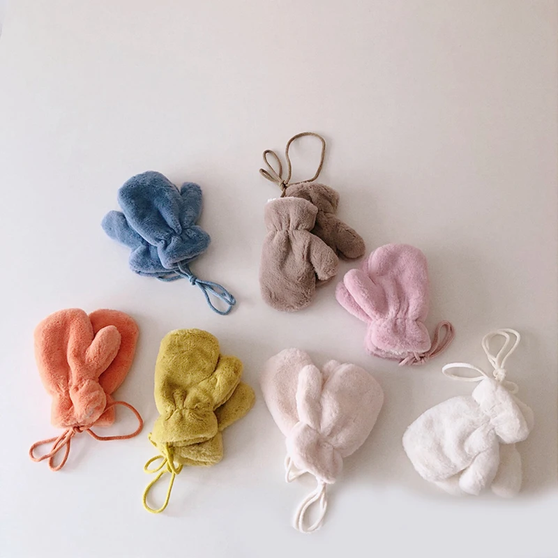 

Варежки, перчатки для детей от 1 года до 6 лет, для маленьких девочек и мальчиков, милые однотонные зимние Утепленные флисовые теплые плюшевые аксессуары