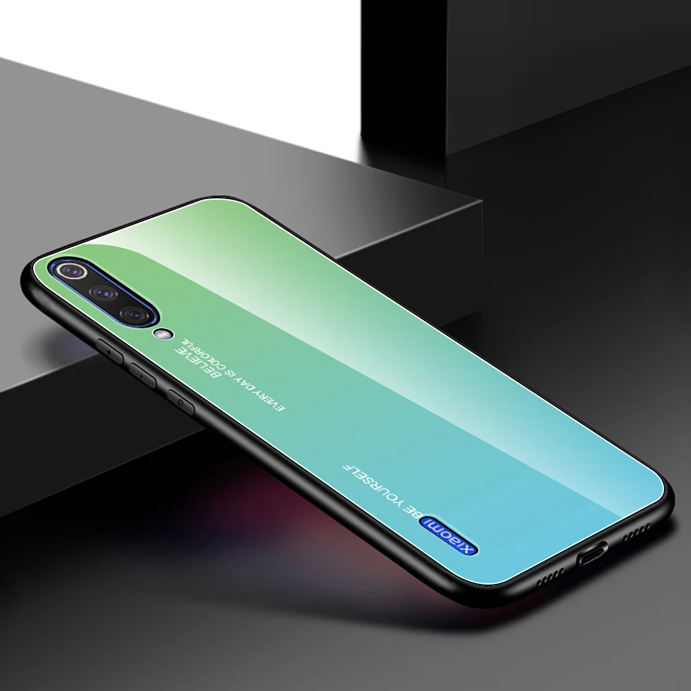 Gradient Green Чехол из закаленного стекла для Xiaomi Mi A3 Lite 9T RedMi 7A Note 7 8 K20 Pro цветной градиентный глянцевый чехол для Xiaomi RedMi Note 8 - Цвет: Gradient Green