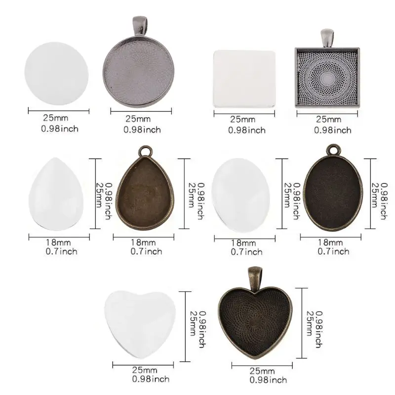 

60Pcs Photo Bezel Pendant Tray 5 Shapes Glass Cabochon Settings Jewelry Making XXFD