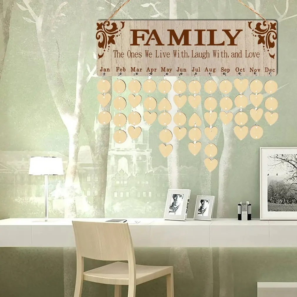 Fashion DIY Wood Calendar Family Heart Printed Wall Sign Special Dates Reminder Board Home Hanging Decor Gifts | Дом и сад