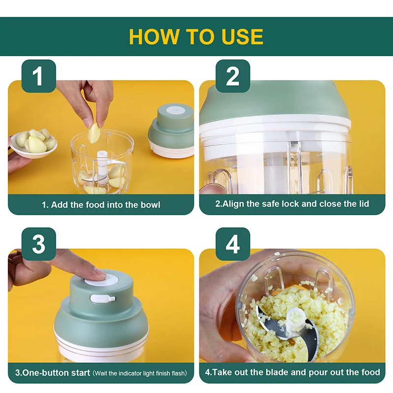 

USB Electric Mini Food Chopper Garlic Masher Wireless Charging Garlic Chili Meat Mincer Kitchen Crushed Food Tools 100/250Ml