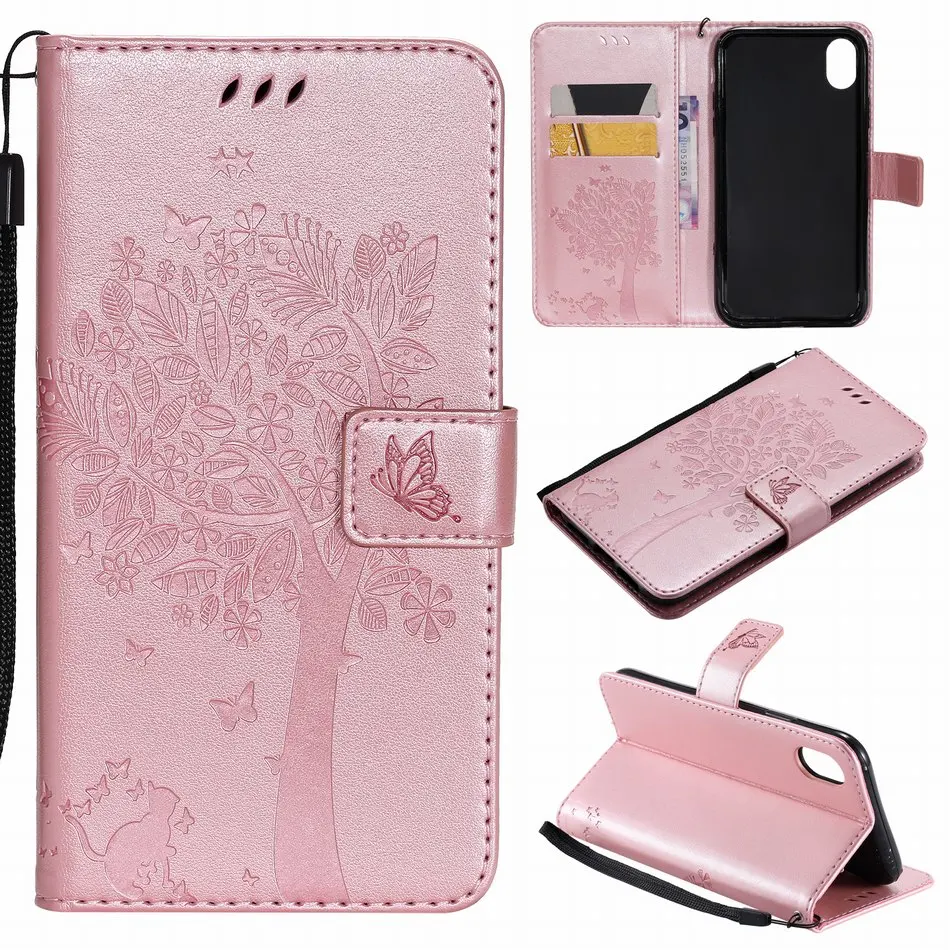 Чехол-книжка с бабочкой, кошкой, деревом для iPhone 8, 7, 6, 6S Plus, X, XR, XS, 11 Pro Max, бумажник из искусственной кожи, сумки для телефона, чистый цвет, DP06Z