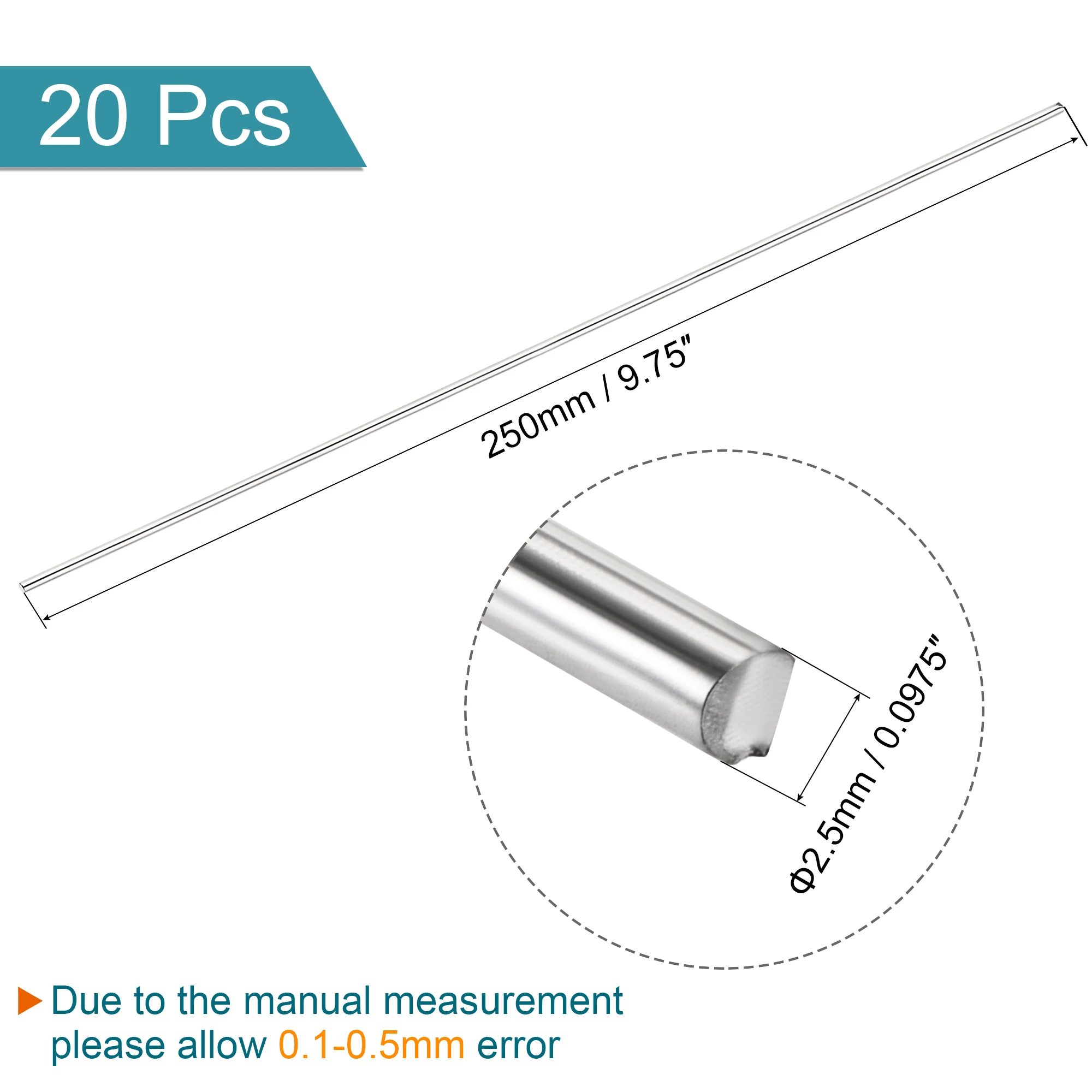 

Uxcell 304 Stainless Steel Round Rods Bar,2.5mm Diameter 250mm Length for Various Shaft DIY Craft Model Car Plane Ship 20pcs