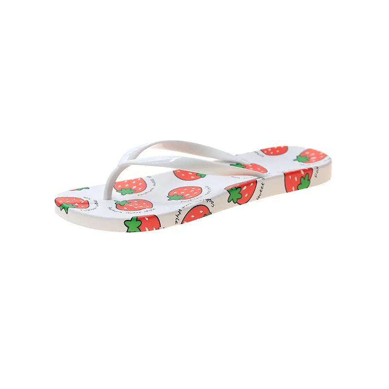 

New Style Flip Flops For Women Wear Fashionable Anti Slip Clip Foot Student Girl Heart Strawberry Print Beach Sandal