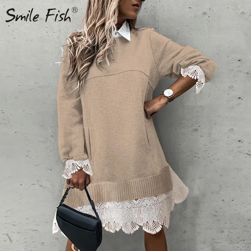 Плюс размер 2XL осенне зимнее платье Каскадное свитер с рюшами для женщин Милое