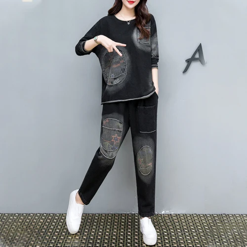 Повседневные женские костюмы и комплекты больших размеров черный женский