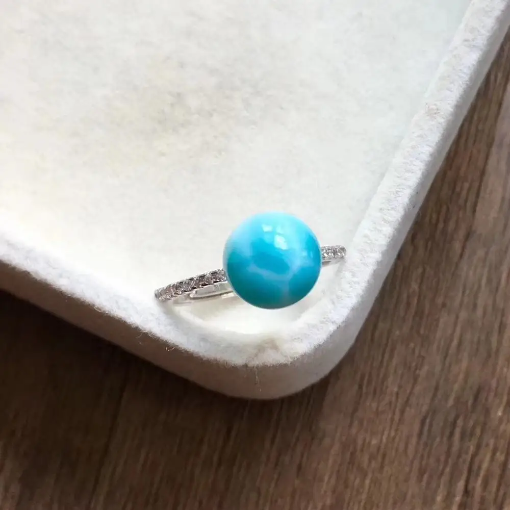 Натуральный Синий Larimar для женщин и мужчин регулируемое кольцо AAAAA серебро 925