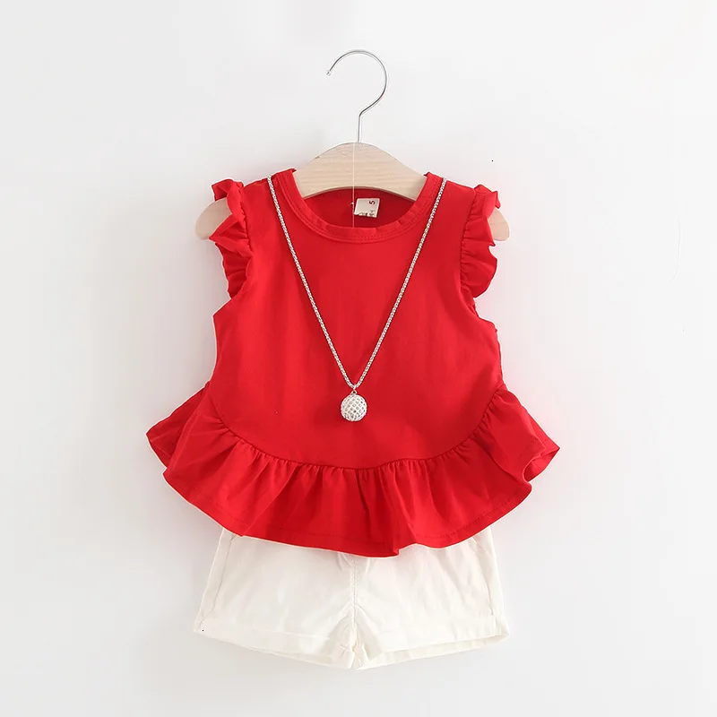 Комплекты летней одежды для девочек модные топы малышей + шорты спортивные