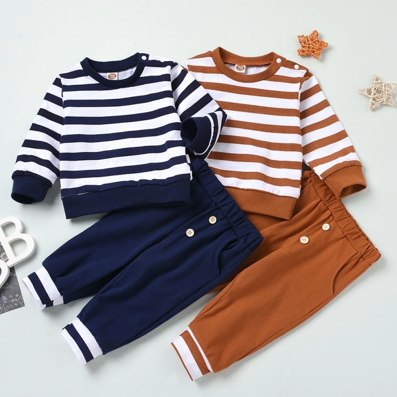 

Baywell Infant Baby Boy Clothing Striped Pullover Tops Pants Casual Newborn Boys Clothing Sets Spring Autumn Casual Clothes