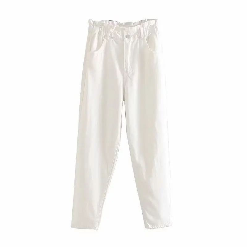

Summer Women's Casual White Color Jeans High-waist Flower Bud-edge Pants