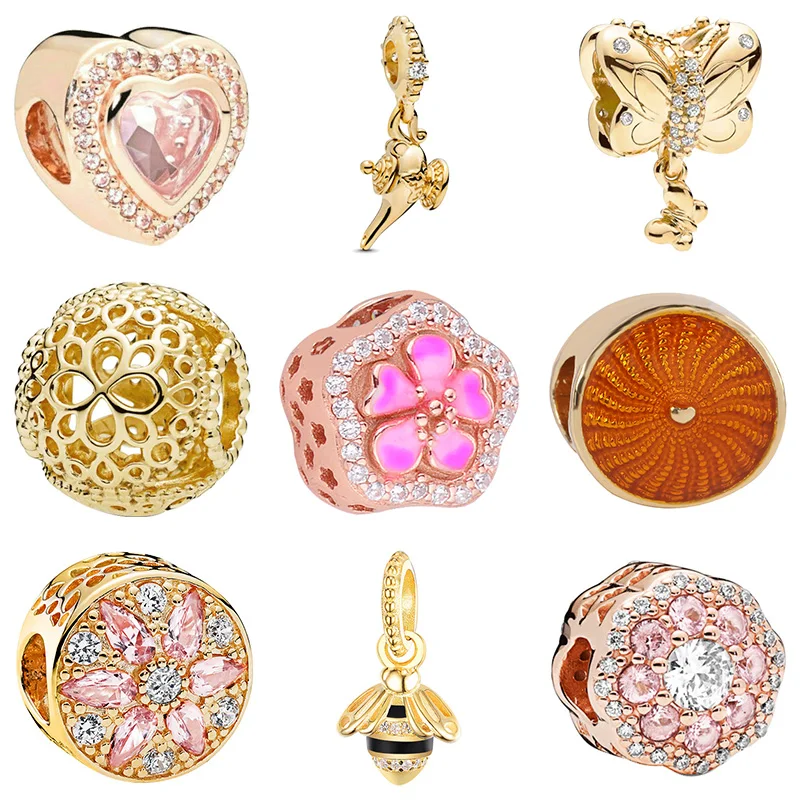 Позолоченные браслеты из стерлингового серебра 925 пробы плавающие шармы бусины