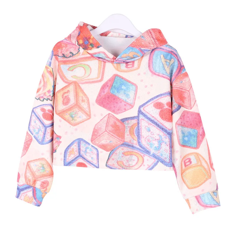 

Ircomll 2021 Spring Kids Clothes Girls Hoodies Sweatshirt Tie-dye Long Sleeve Rubik's Cube Print Clothes for Teens