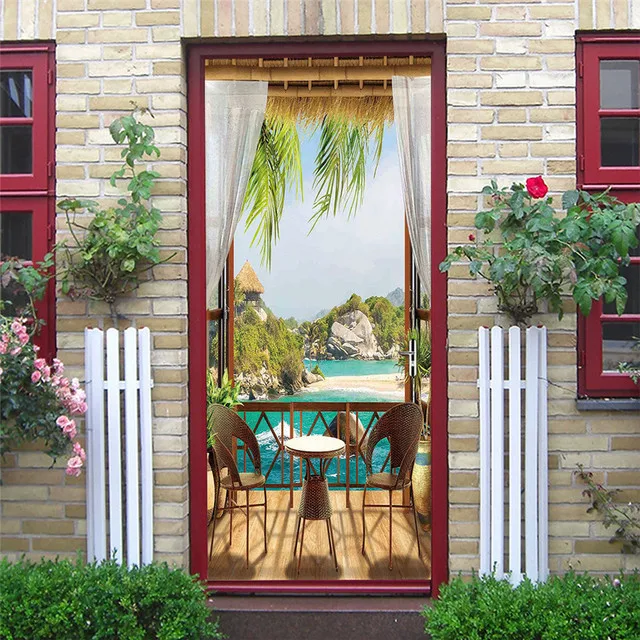 

Самоклеящаяся наклейка на дверь, Декор для дома, 3d печать, водонепроницаемый пейзаж, Настенные обои, наклейка для обновления гардероба