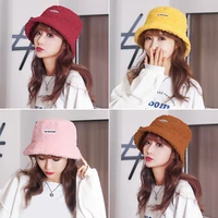fashion letter embroidered fisherman hat winter warm soft hat women men simple all match plush thicken fisherman hats