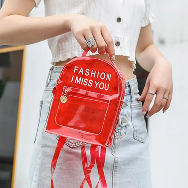 

Printing Letter Fashion Transparent PVC Backpack Travel School Book Bag Daypack Schoolbag for Teenager Girls
