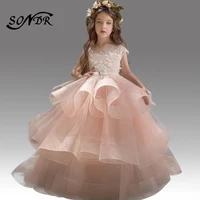 beading kids party dresses ht195 tassel sequined flwoer girl dress appliques princess ball gowns hollow back girls pageant dress