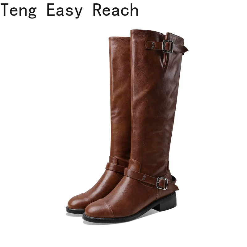 

Женские сапоги до колена, сапоги из искусственной кожи, мотоциклетные сапоги на толстом каблуке, обувь в стиле панк, женские сапоги с пряжко...