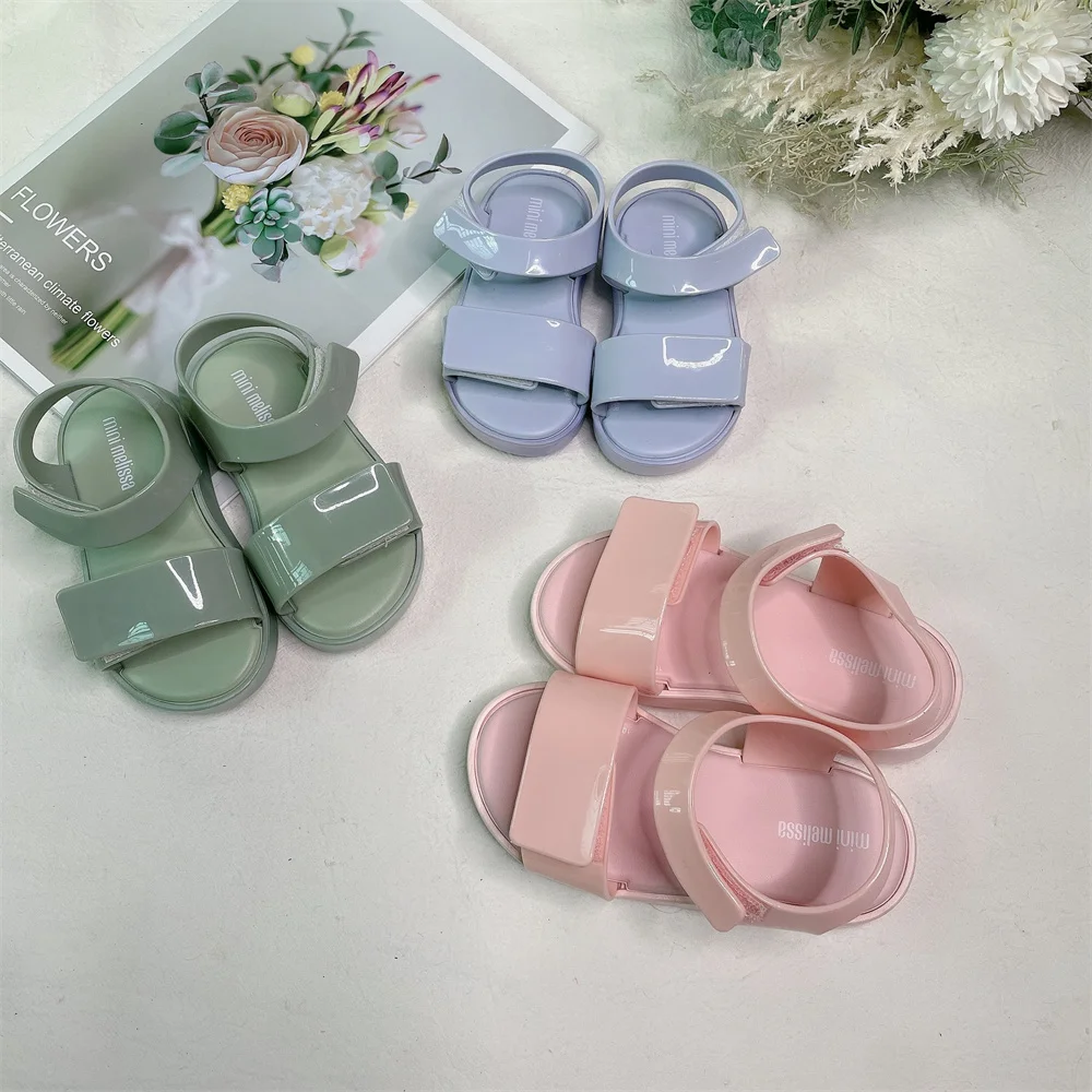 

Модные детские высококачественные мини-сандалии Melissa, Детские однотонные мягкие повседневные пляжные туфли карамельных цветов для девочек...