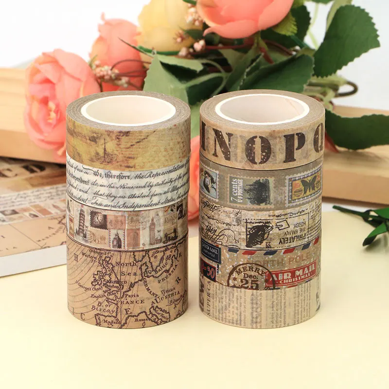 

1 roll 15mm*10m Retro Old letters newspapers vintage stamps maps Decorative Washi Tape DIY Scrapbooking Masking Tape School