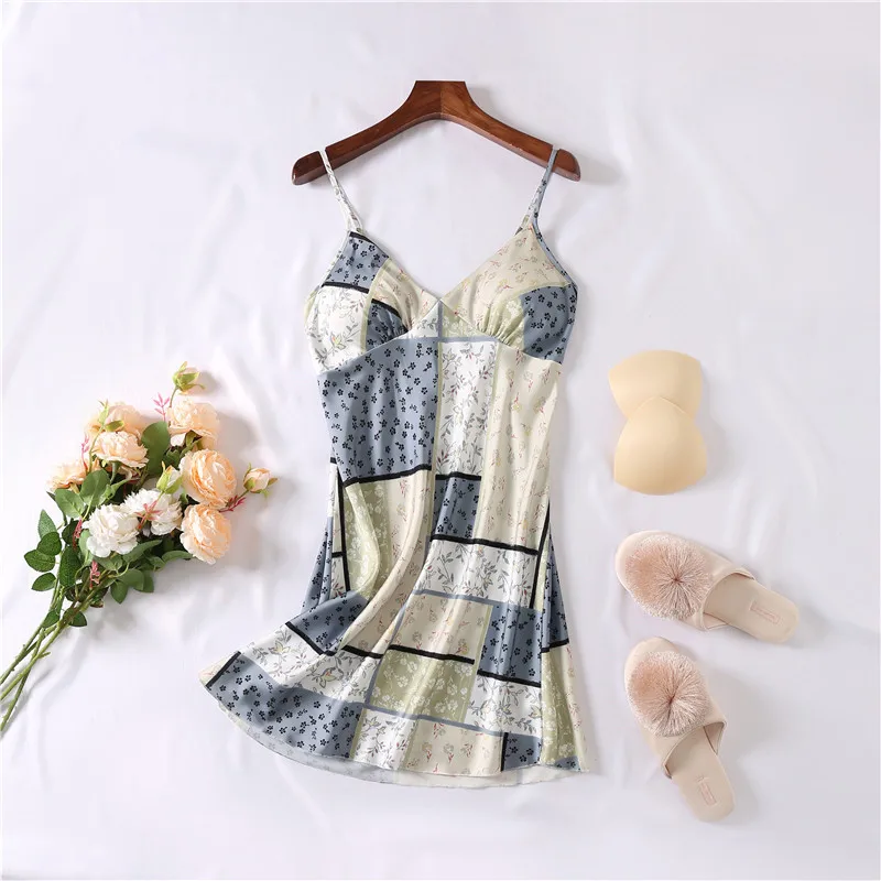

Print Sexy Nightwear Satin Home Dressing Gown Intimate Lingerie Satin Mini Nightdress Female Nightgown New Arrival Sleepwear