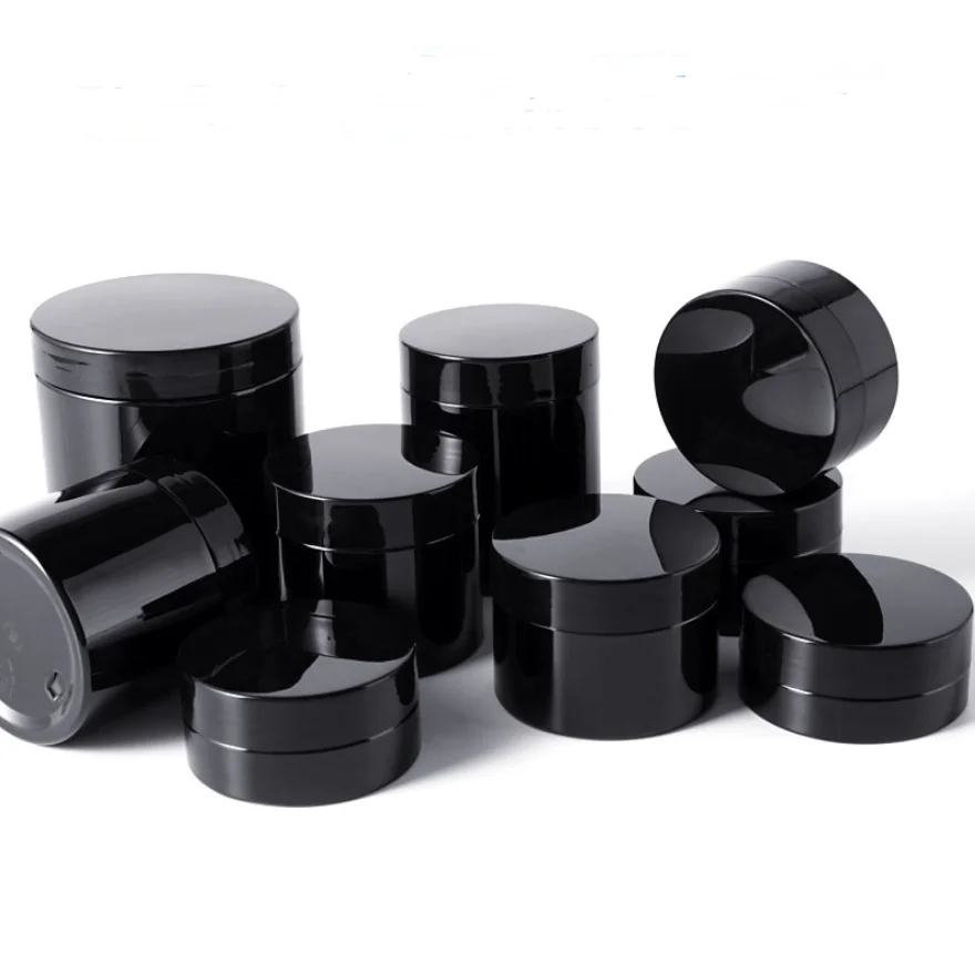 

Black 50g 60g 80g 100g 120g 150g 200g 250g Plastic Jar with Lids Screw Tin Container Empty Cosmetic Cream Powder Pot Makeup Box
