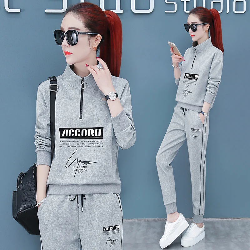 

Sports Tracksuits Sweat Sui Spring New Fashion Printing Loose Casual Sweater Two Piece Set Red Pink Green Gray Big Size Clothes