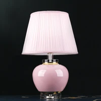 New Chinese Style retro lavender ceramic Table Lamps Modern simple art copper fabric LED deco lamps bedside&foyer&studio SC005