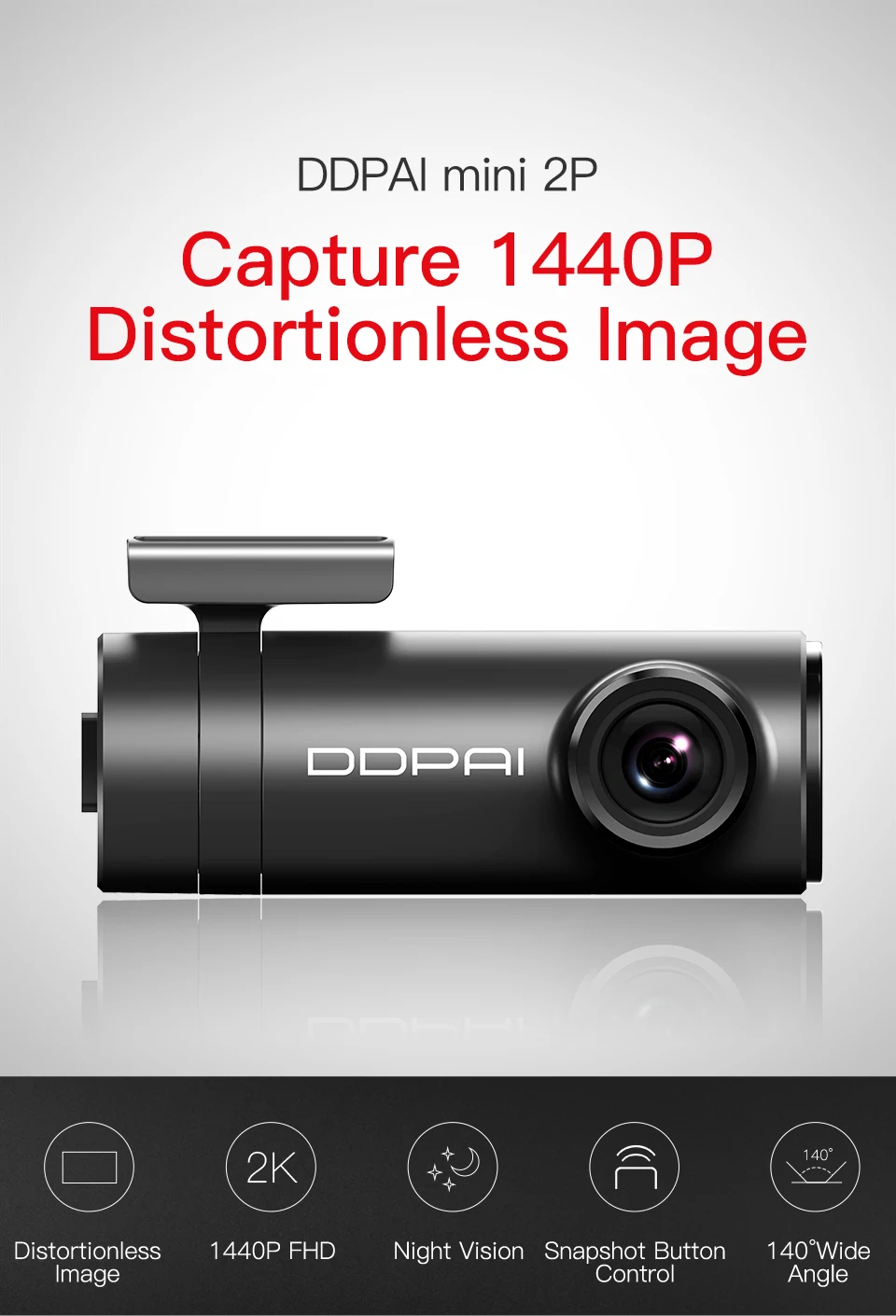 DDPai Mini2P Автомобильный видеорегистратор без искажений 2K Ultra HD 1440P Автомобильный видеорегистратор широкий динамический диапазон 140 ° широкоугольный объектив g-сенсор WiFi