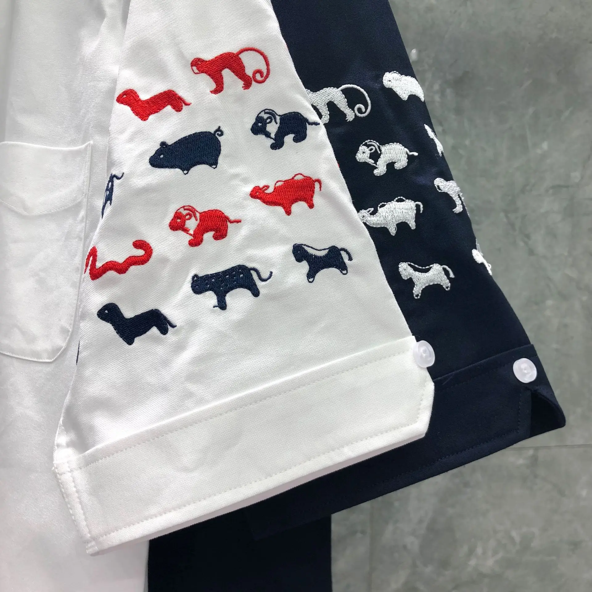 

TB THOM Brand Women Blouse Short Sleeve Shirt Summer Men Casual Animal Embroidery Cotton Korean Design High Quality
