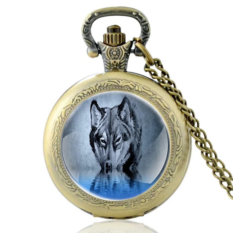 

Классические винтажные кварцевые карманные часы с изображением волка, для мужчин и женщин, часы с подвеской и ожерельем, брелок