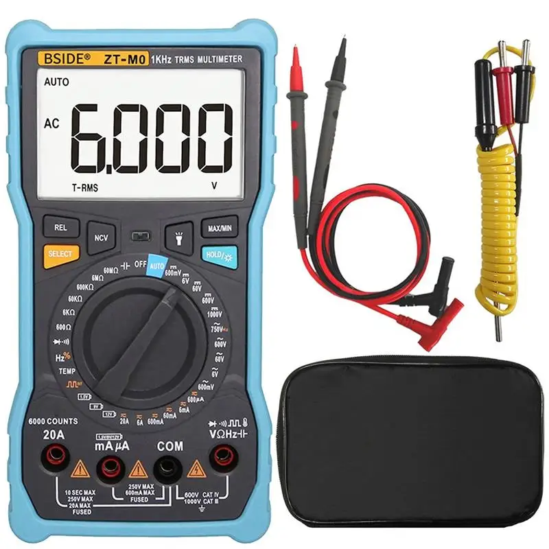 BSIDE ZT-M0 Digital Multimeter True RMS 6000 Counts LCD Display DC/AC Current Voltage Capacitance Resistance Temperature Tester |