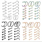 Набор L-образных колец в нос, из нержавеющей стали, с кристаллами, 20 г, набор для пирсинга