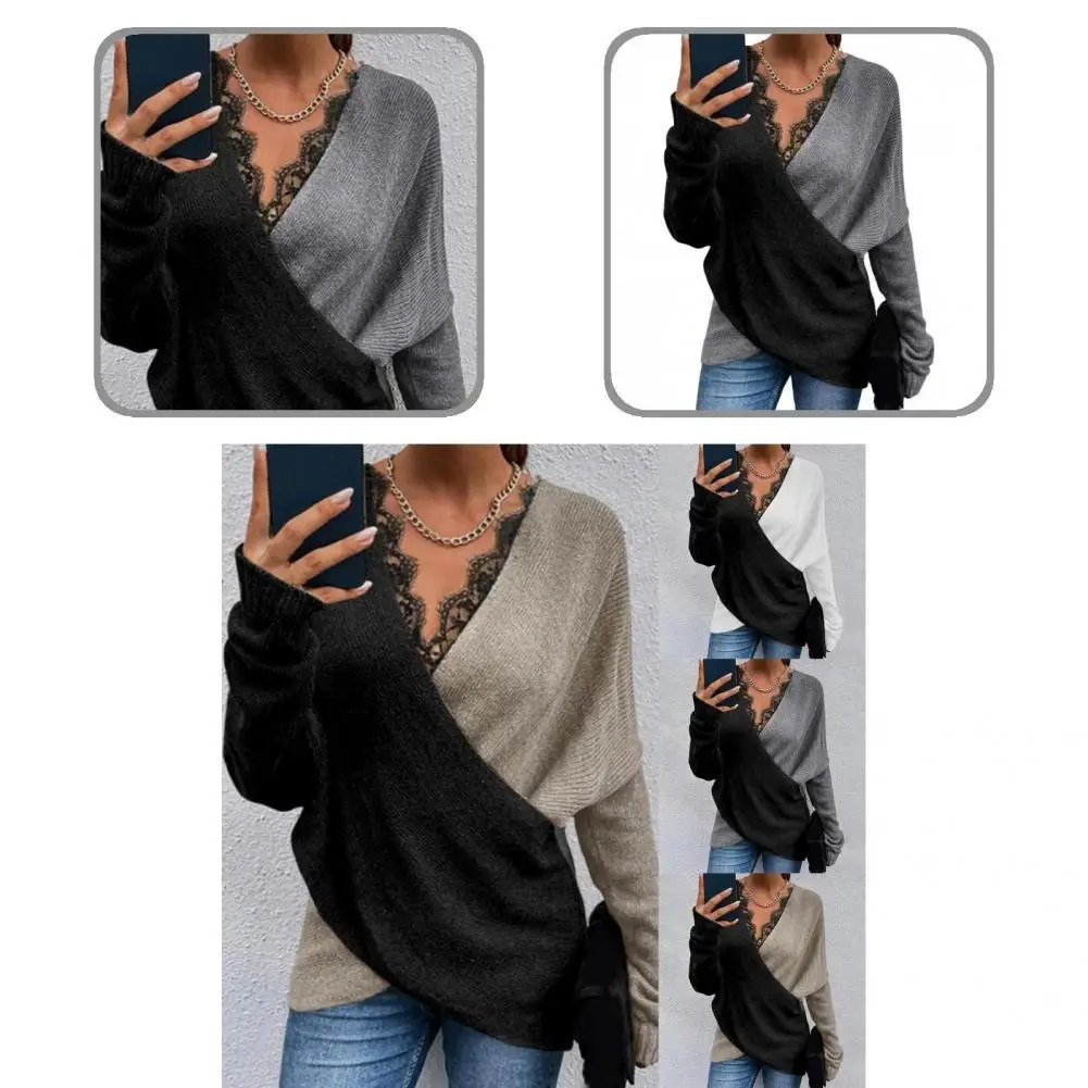 

Женский свитер, Свободный вязаный пуловер контрастных цветов в стиле пэчворк