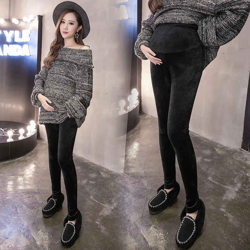 Зимние Леггинсы для беременных Толстая Регулируемая Талия бархатная линия