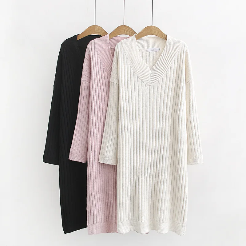 Plus Size Casual Essential Sweaters 2019 Autumn Women Fashion Loose Long Sleeve Knitting Pullovers Dress F33-8103 | Женская одежда