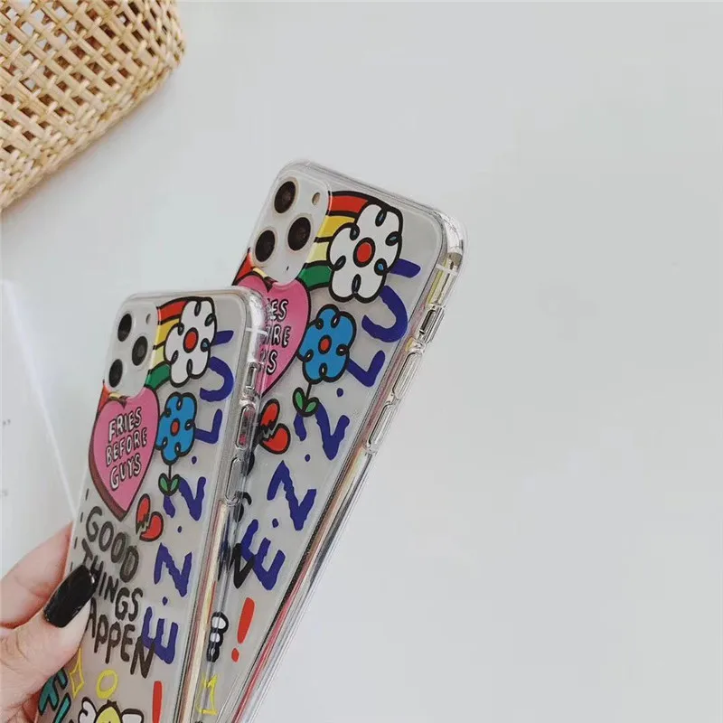 Чехол для телефона с граффити сердечками радужными цветами и буквами Iphone 11 Pro Max X