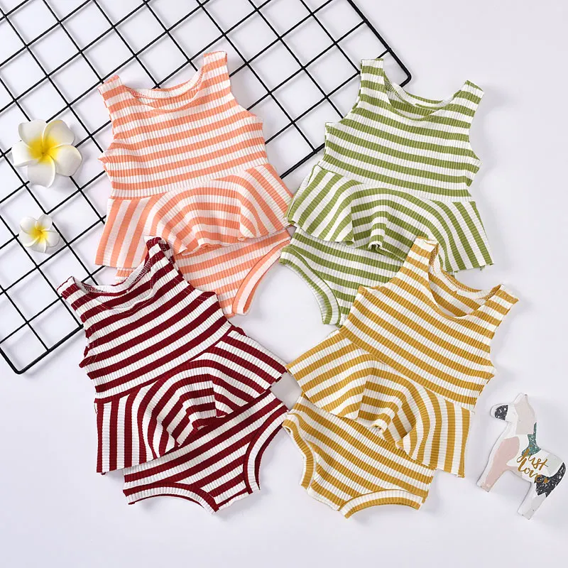 

Fashion Stripe Baby Clothes Girls Sets Summer Newborn Baby Girl Clothes Sleeveless Tops+Shorts Toddler Clothing 6-24 Months